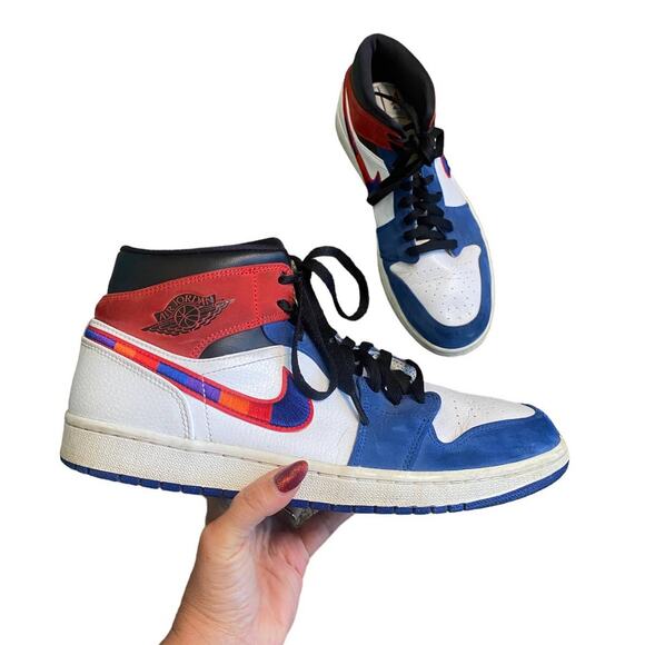 Nike Other - Mens Nike Air Jordan 1 Mid Multicolor Embroidered Swoosh Sneakers Shoes 11.5